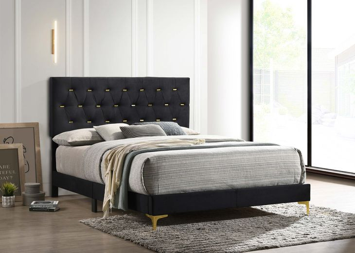 Kendall Black California King Upholstered Panel Bed