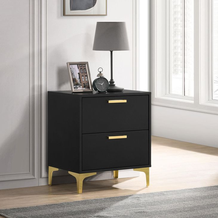 Kendall Black And Gold 2 Drawer Nightstand