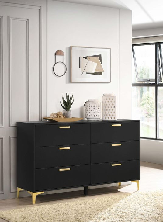 Kendall Black And Gold 6 Drawer Dresser