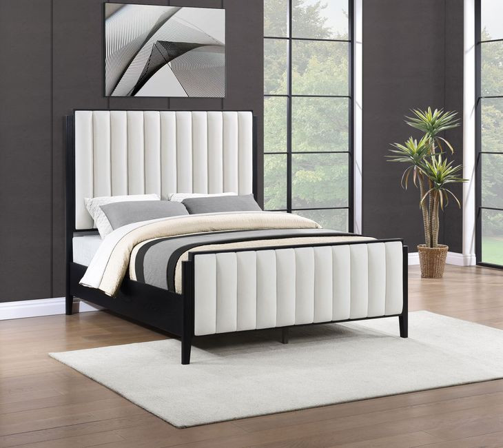 Brookmead Black and Ivory California King Upholstered Panel Bed