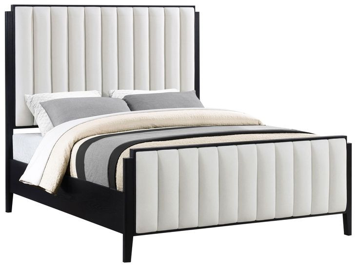 Brookmead Black and Ivory California King Upholstered Panel Bed