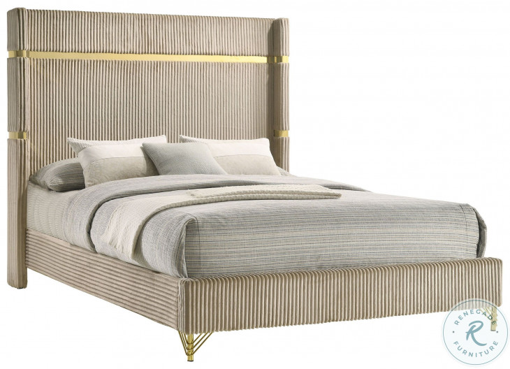 Lucia Beige Upholstered Wingback King Panel Bed From Coaster Furniture ...