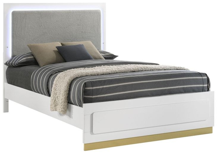Caraway White And Gray Queen Upholstered Panel Bed