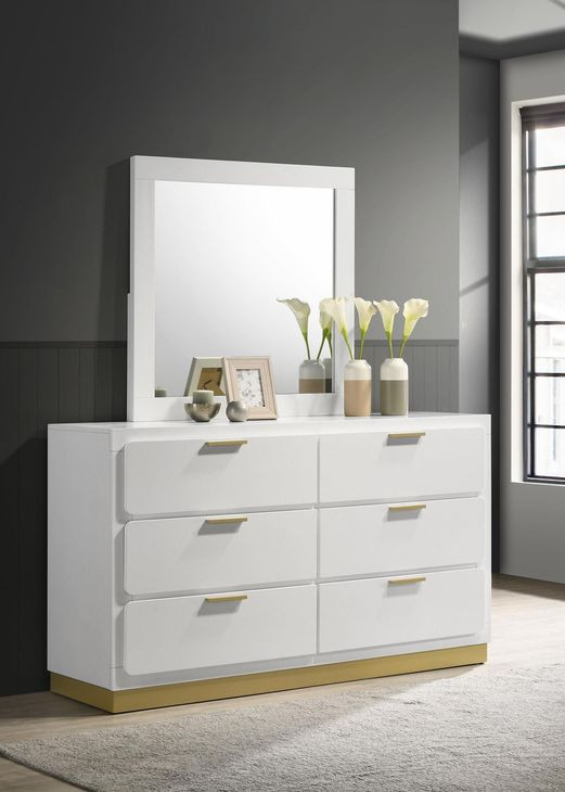 Caraway White 6 Drawer Dresser with Mirror