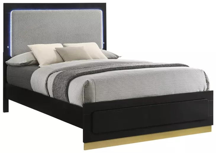 Caraway Black and Gray California King Upholstered Panel Bed with LED