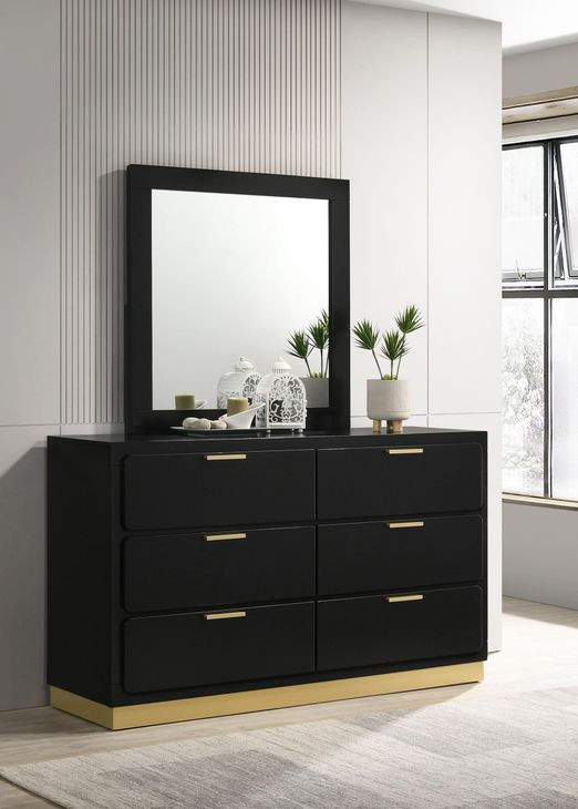 Caraway Black 6 Drawer Dresser with Mirror