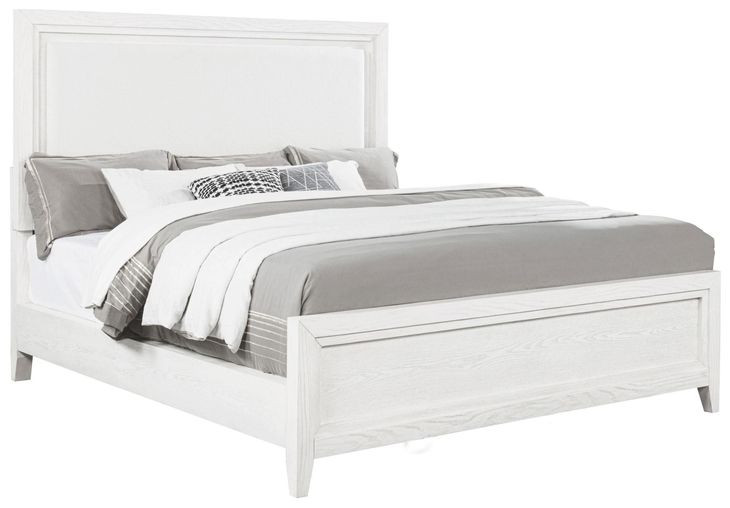 Marielle Distressed White King Upholstered Panel Bed