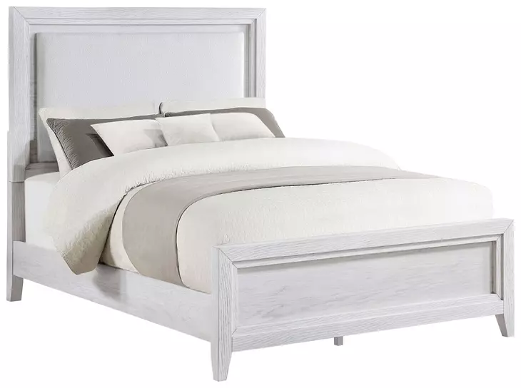 Marielle Distressed White California King Upholstered Panel Bed