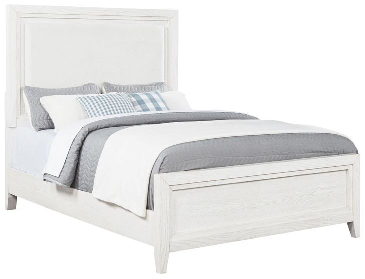 Marielle Distressed White Queen Upholstered Panel Bed