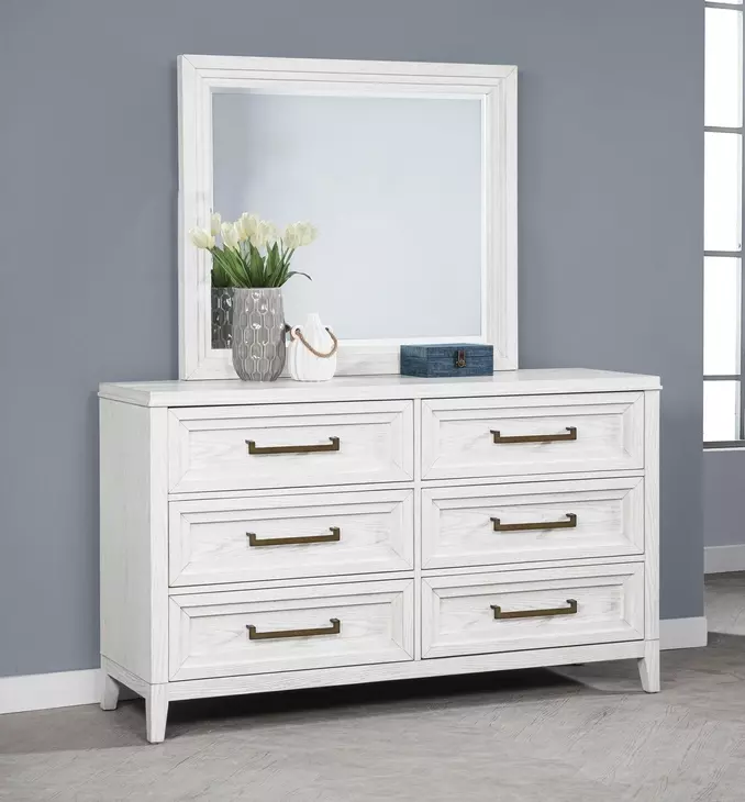 Marielle Distressed White Dresser With Mirror