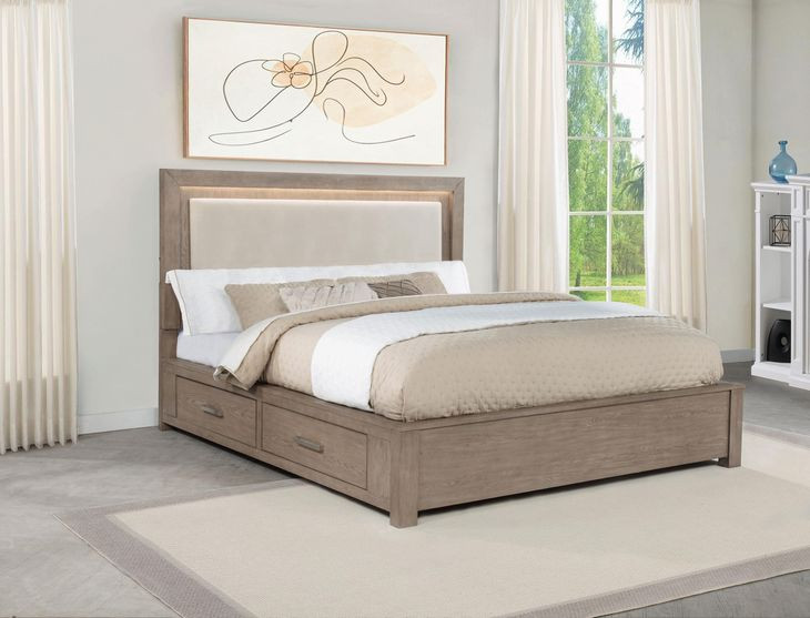 Kenora Barley Brown King Upholstered Platform Storage Bed