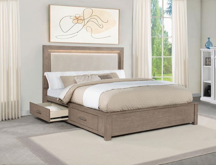 Kenora Barley Brown King Upholstered Platform Storage Bed