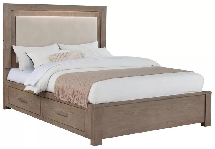 Kenora Barley Brown Queen Upholstered Platform Storage Bed