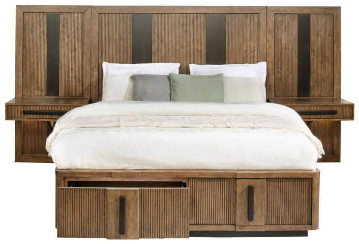 Terrace Ash Brown Wall Panel King Platform Storage Bed