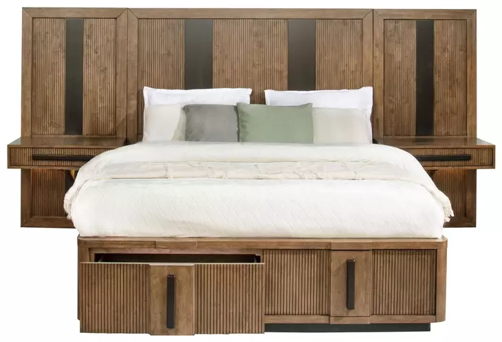 Terrace Ash Brown Wall Panel King Platform Storage Bed