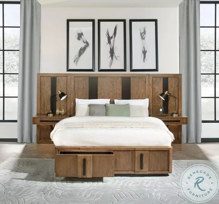 Terrace Ash Brown Wall Bed Panel With Nightstand