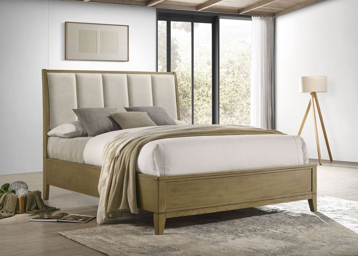 Granada Natural Pine and Beige California King Upholstered Panel Bed
