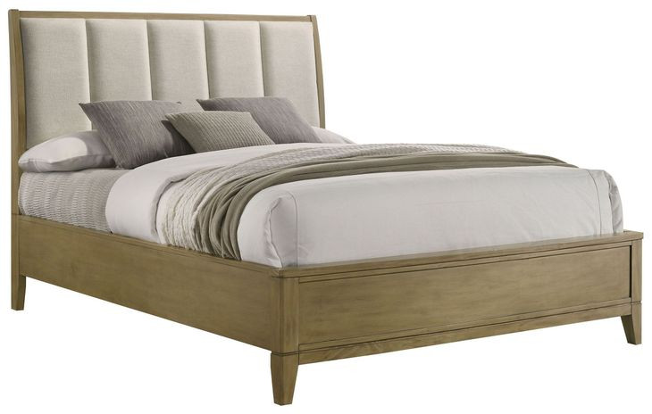Granada Natural Pine and Beige California King Upholstered Panel Bed