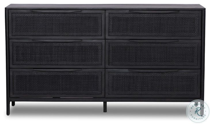 Sydney Black Wash and Black Cane 6 Drawer Dresser