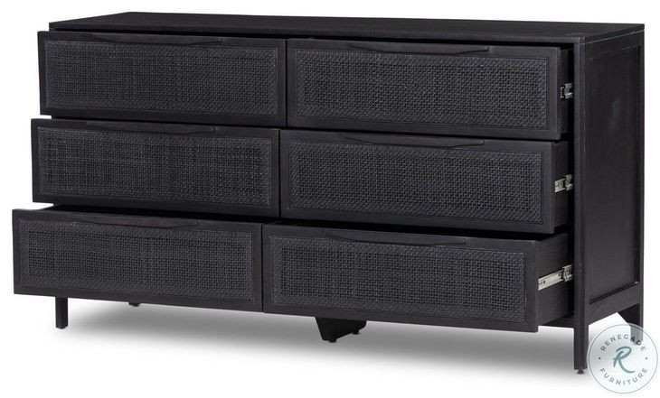 Sydney Black Wash and Black Cane Upholstered Bedroom Set