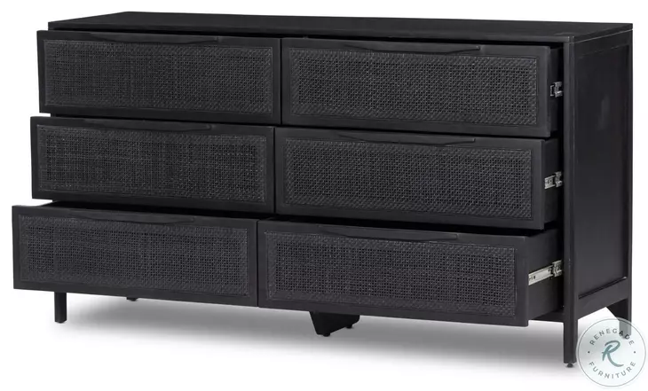 Sydney Black Wash and Black Cane Upholstered Bedroom Set