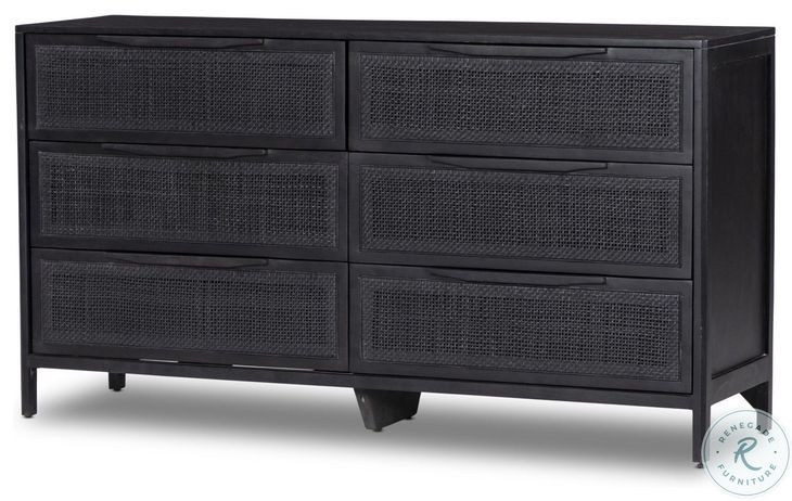 Sydney Black Wash and Black Cane 6 Drawer Dresser