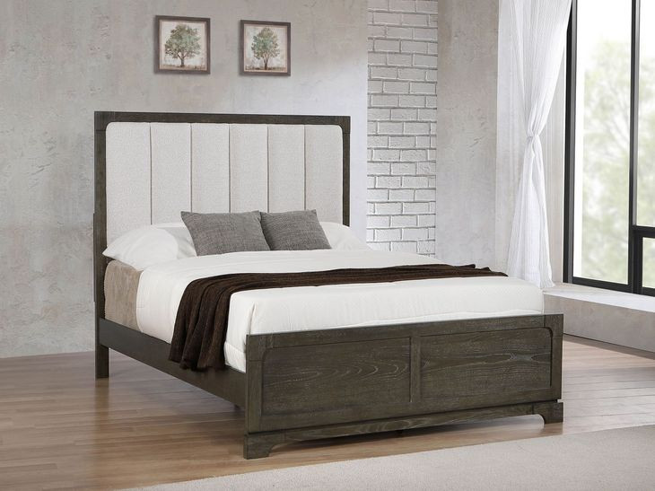 Gran Park Dark Cocoa and Beige California King Upholstered Panel Bed