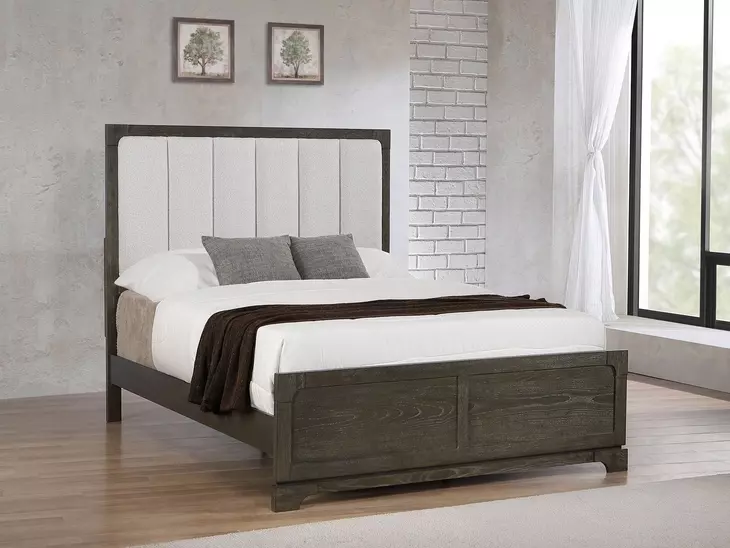 Gran Park Dark Cocoa and Beige California King Upholstered Panel Bed