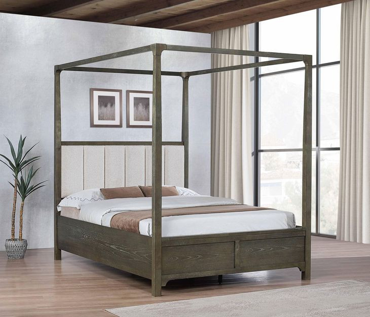 Gran Park Dark Cocoa Queen Upholstered Canopy Bed