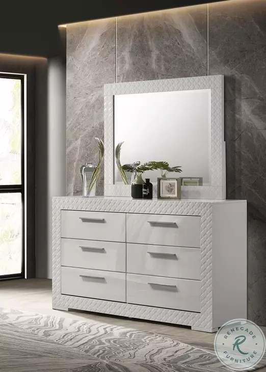 Ives White High Gloss Dresser With Mirror