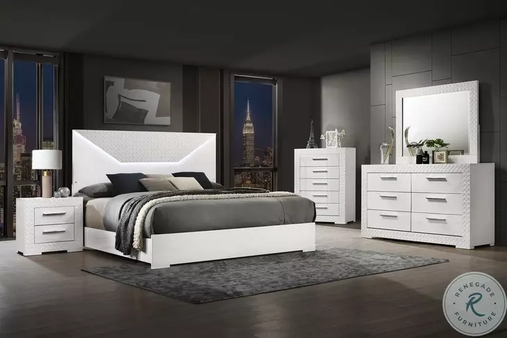 Ives White High Gloss Dresser With Mirror