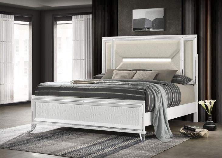 Marmore White King Panel Bed