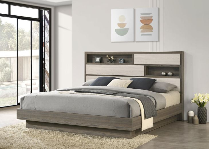 Fenwick Gray Oak And Almond King Bookcase Platform Bed