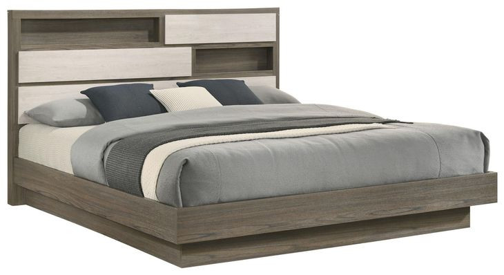 Fenwick Gray Oak And Almond King Bookcase Platform Bed