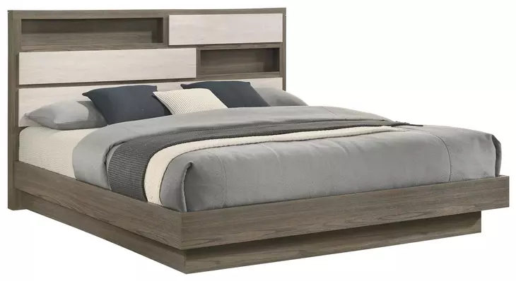 Fenwick Gray Oak And Almond King Bookcase Platform Bed