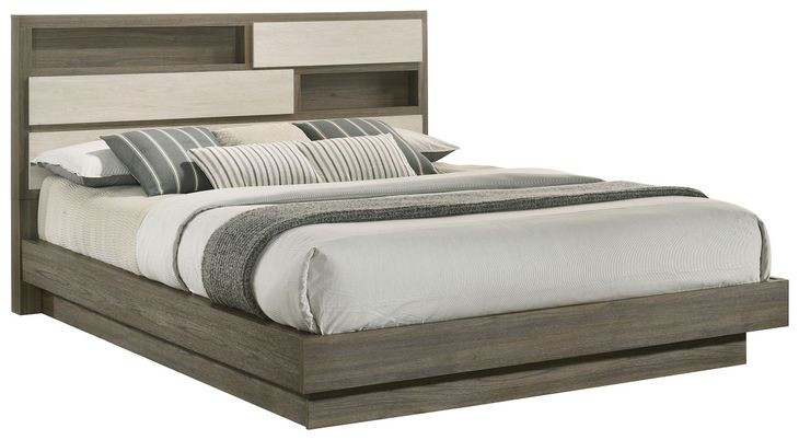 Fenwick Gray Oak and Almond California King Storage Platform Bed with Bookcase