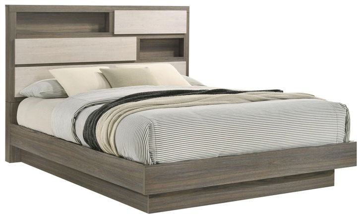 Fenwick Gray Oak And Almond Queen Bookcase Platform Bed