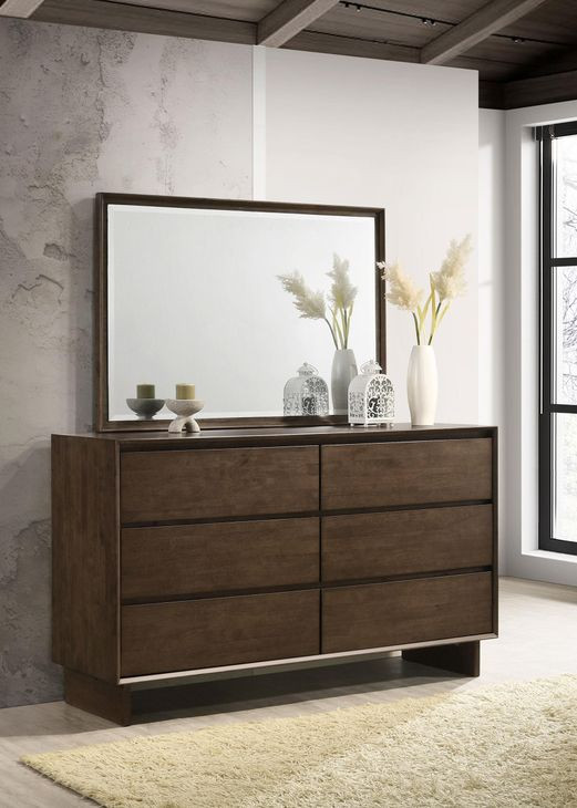 Glenwood Warm Brown 6 Drawer Dresser With Mirror