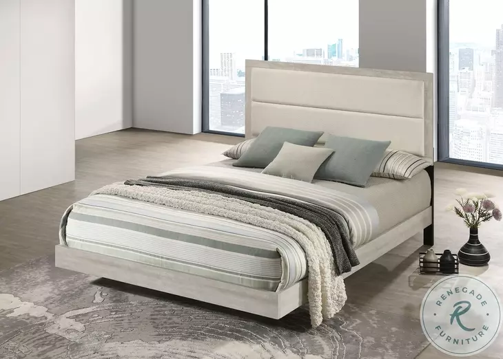 Trenton Rustic Cream King Upholstered Panel Bed