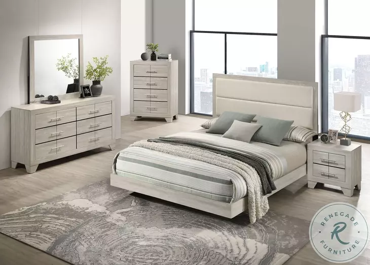 Trenton Rustic Cream King Upholstered Panel Bed