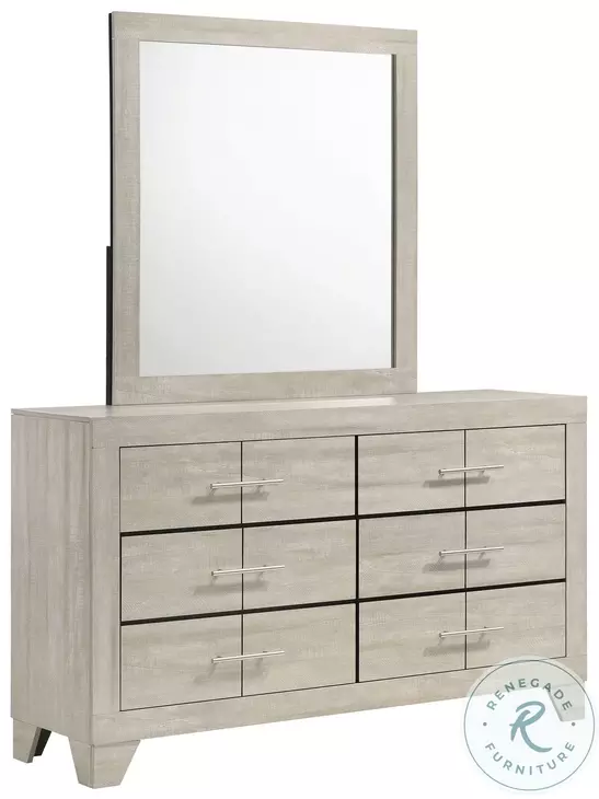 Trenton Rustic Cream 6 Drawer Dresser with Mirror