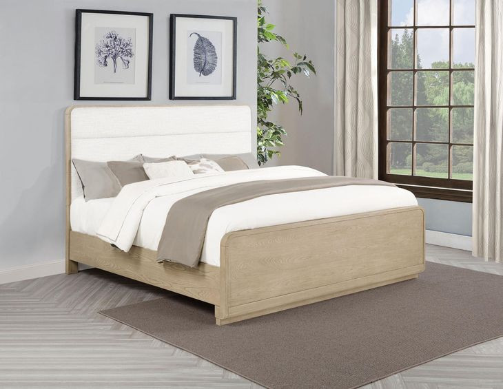 Ladera Light Elm King Upholstered Panel Bed