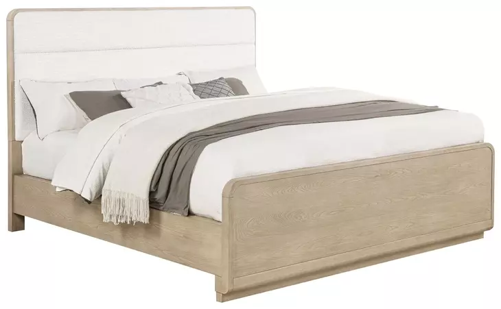 Ladera Light Elm and Cream California King Upholstered Panel Bed