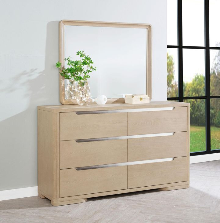 Ladera Light Elm 6 Drawer Dresser with Mirror