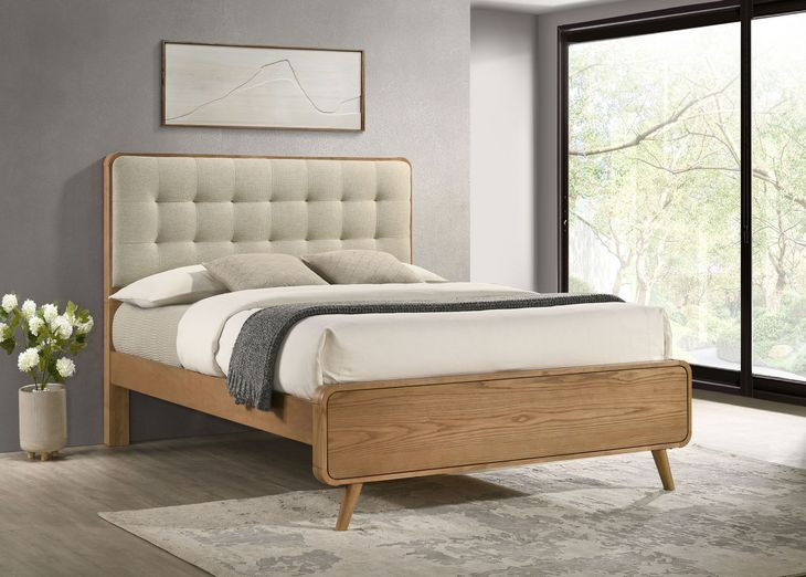 Robyn Light Ash and Beige California King Upholstered Platform Bed