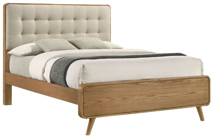 Robyn Light Ash and Beige California King Upholstered Platform Bed