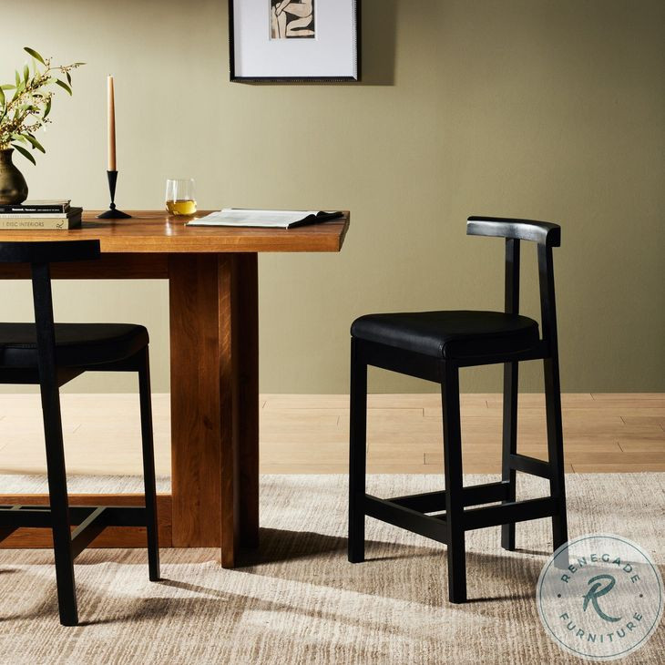 Tex Black Leather Counter Height Stool