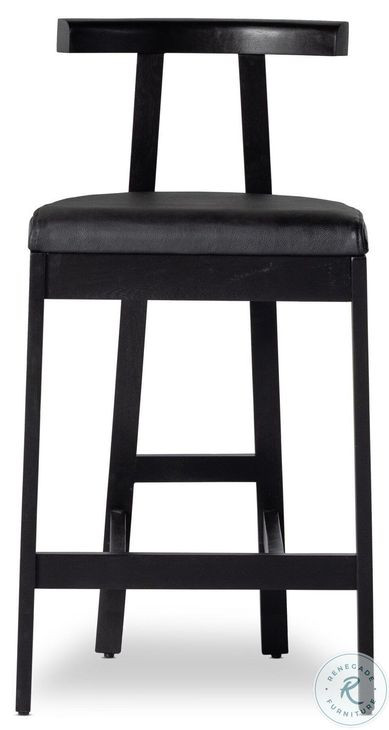 Tex Black Leather Bar Stool