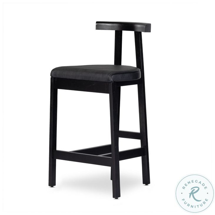 Tex Black Leather Bar Stool