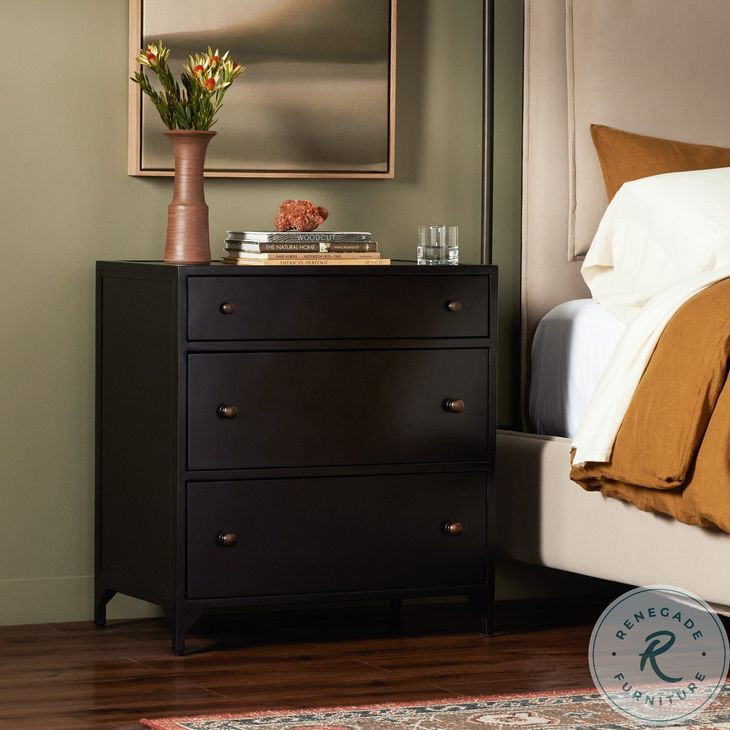 Belmont Black Large Storage 3 Drawer Nightstand